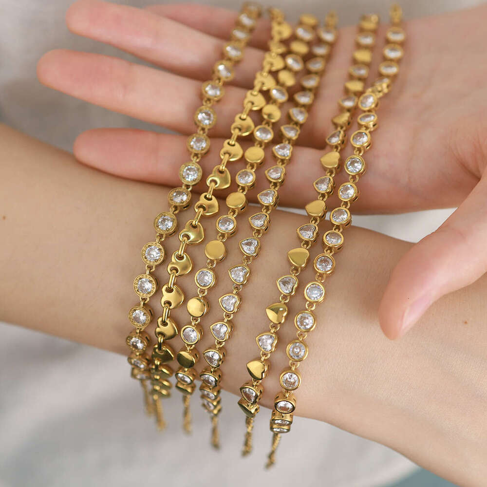 jewelry style tennis chain 25 year new titanium steel goldplated heartshaped zircon womens bracelet