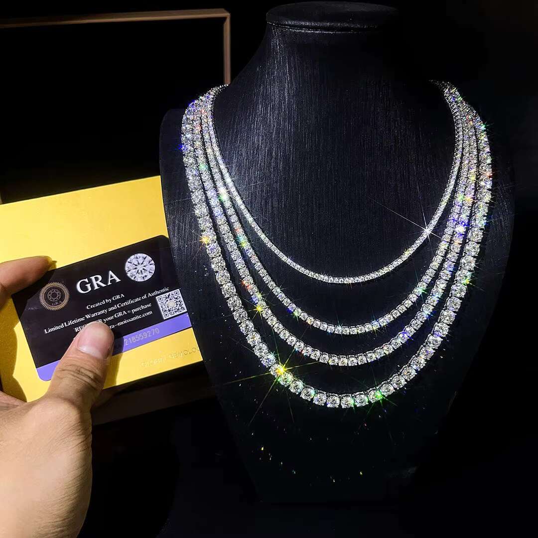 OACOCA Hip Hop Style 925 Sterling Silver Moissanite Diamond Necklace VVS Tennis Chain in 2mm 3mm 4mm 5mm 6mm Sizes