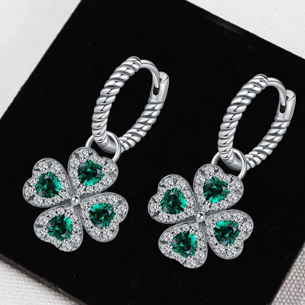 925 Sterling Silver Elegant Sparkling Lucky Clover Hoops Earring For Women Fashion Jewelry Simple Fine Colorful Flower Love Gift Y250510