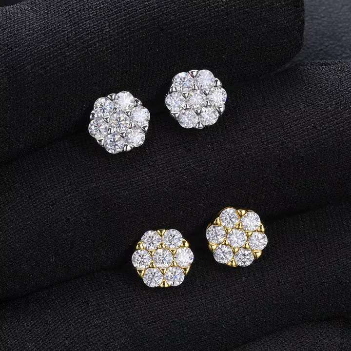 925 Sterling Silver Rock Hip Hop Iced Out Stud Earring For Men Male Ice Stud Moissanite Piercing Ear Accessories Hip Hop Trendy