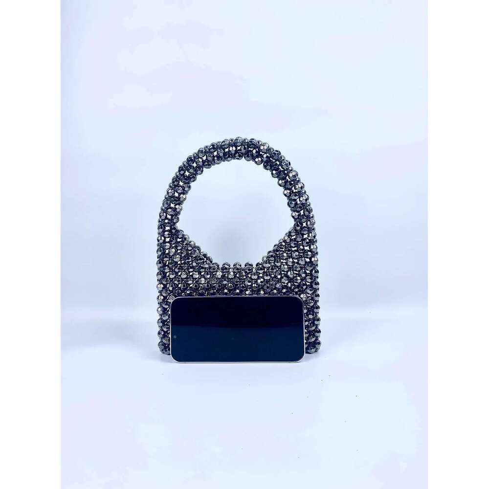 New Dark Gray Corner Bead Beaded For Girls French DIY Homemade Versatile Niche Design Portable Bucket Woven Bag