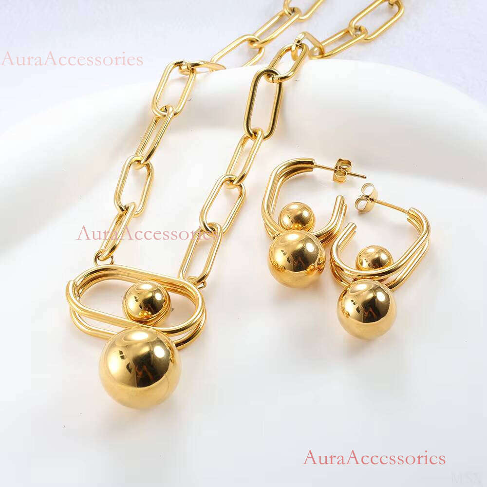 Gold Plated Anxiety Paperclip Chain Waterproof Tarnish Free Stainless Steel Unique Chunky Necklace Earrings
