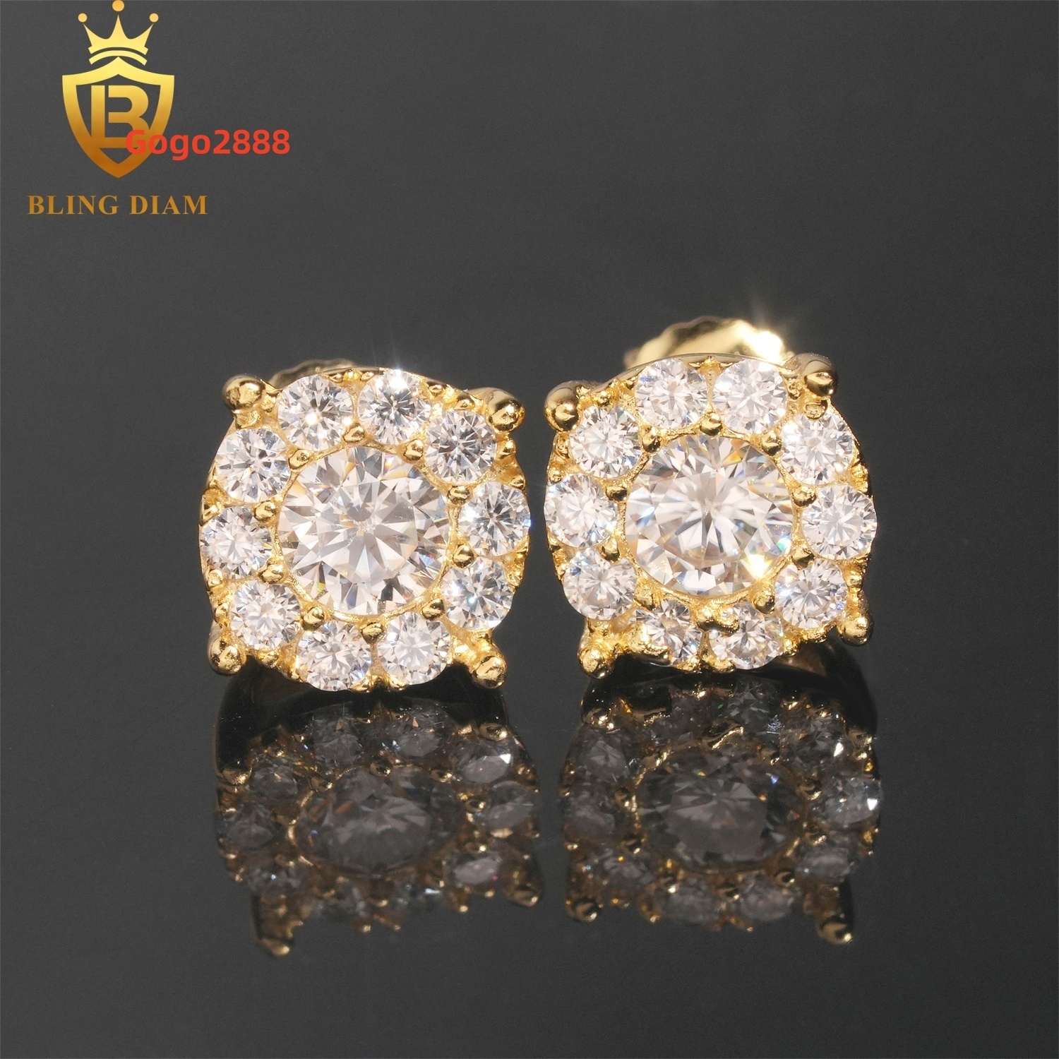 Ready to Ship Pass Diamond Tester GRA Certified VVS Diamond 925 Sterling Silver Hip Hop Jewelry Moissanite Stud Earrings