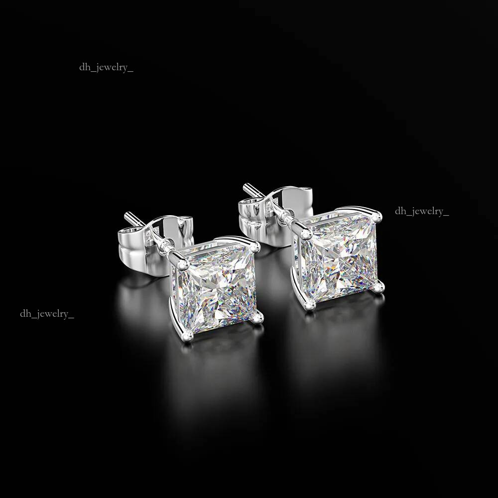 PANSYSEN Classic 6MM 7MM 8MM Square Created Moissanite Wedding Engagement Stud Earrings For Women Sier Fine Jewelry Gifts