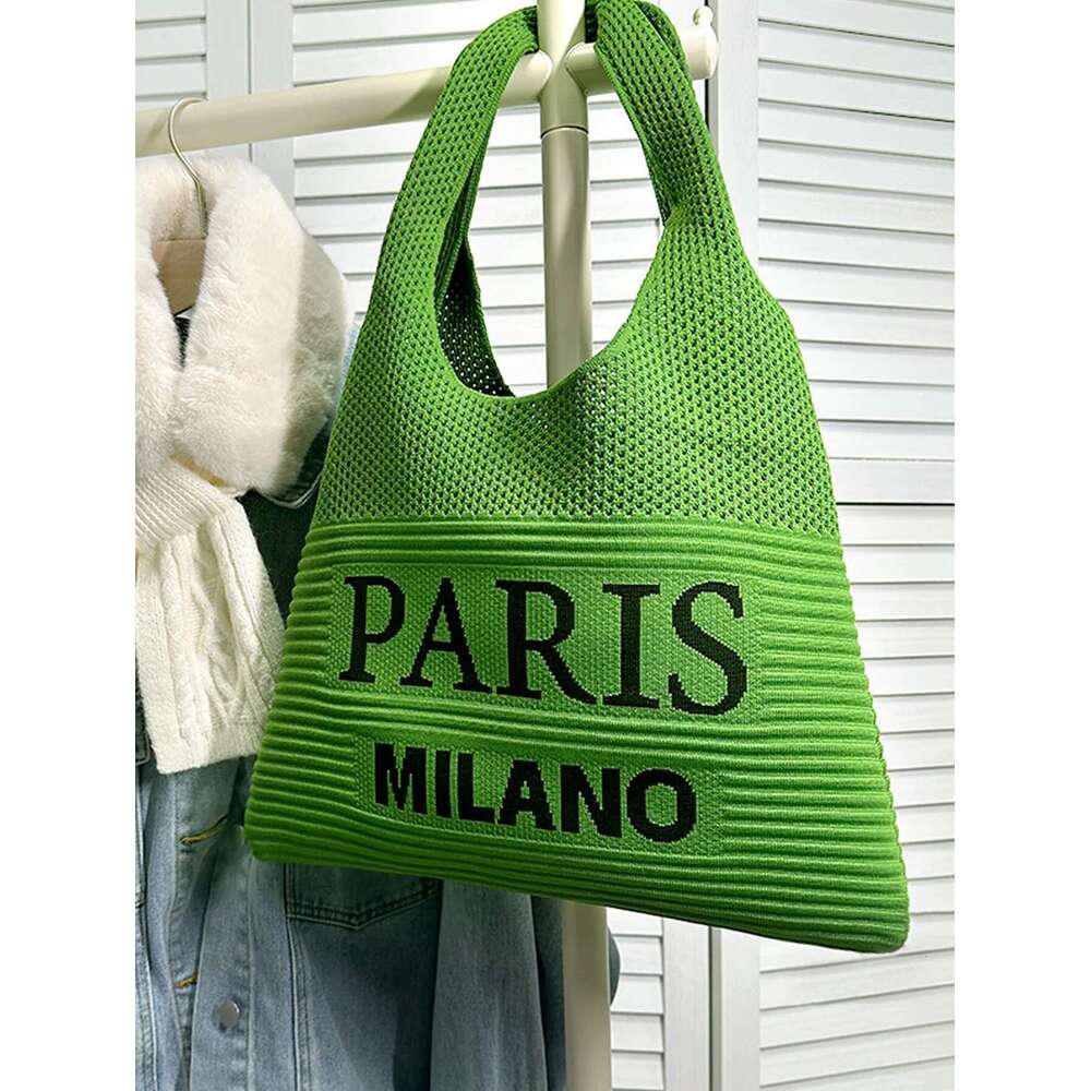 Autumn And Winter Fashion Women's Bag Shoulder Vintage Letter Cut Knitted Tote Bag, Crochet Thread Fabric Shopping
