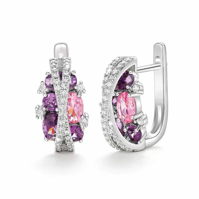Huitan Colored Cubic Zirconia Hoop Earrings Women Fancy Cross Design Fashion Ear Accessories for Female Wedding Party Jewelry Y250510