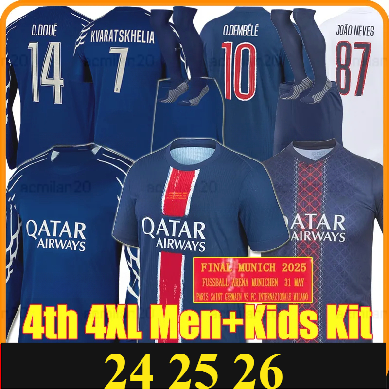 4XL 24/2025/26 O DEMBELE 4th soccer jerseys KVARATSKHELIA BARCOLA JOAO NEVES D DOUE VITINHA KIMPEMBE MARQUINHOS Maillots de football shirt Men Kids Kits socks sets