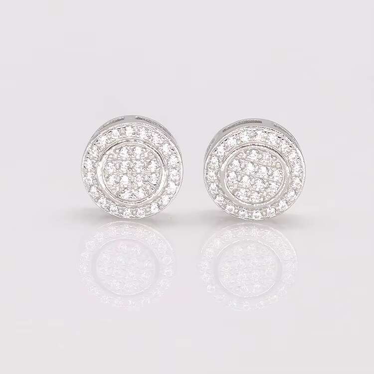 LUCK Hiphop Fine Jewelry Fashion Hip Hop Round Iced Out Stud Moissanite Diamond Mens 925 Silver Earrings