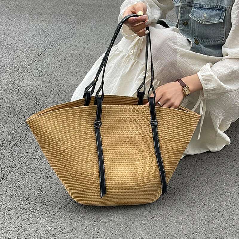 New Large Capacity Beach Shopping Bags Designer Rattan Woven Shoulder Women Handmade Straw Handbags Summer Travel Bag