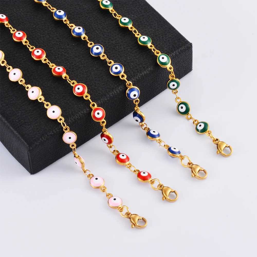 Stainless Steel Bracelets Blue Red Evil Eye Enamel Bead Bracelet for Women Lucky Turkish Eye Jewelry Gifts XJ250707