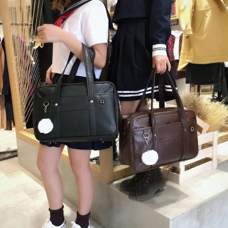 Girls Casual PU Shoulder Kids Junior High School Students Bag Versatile Children Uniform Handbag Solid Color Simple Fashion