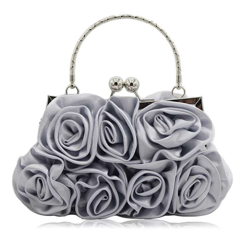 Designer Bag 2025 Fashion Silk Rose Flower Women's Wedding Bridal Clutch Metal Chain Shoulder Bag Lady Crossbody Bags Luxury Bag