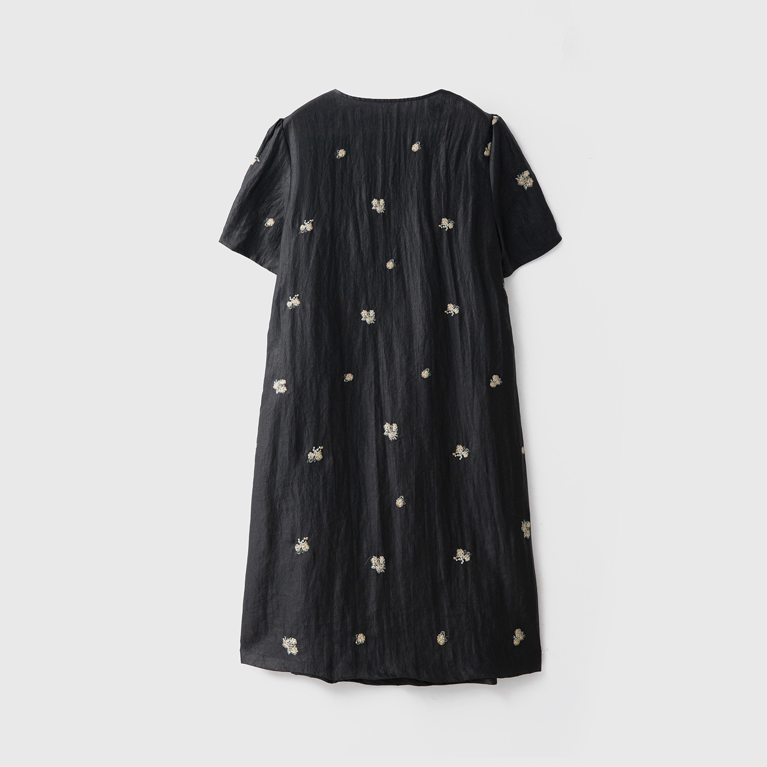 BDJ250 Large size silk Xiangyun yarn dress old turtle pattern embroidery round neck medium long 100 mulberry silk short sleeve skirt