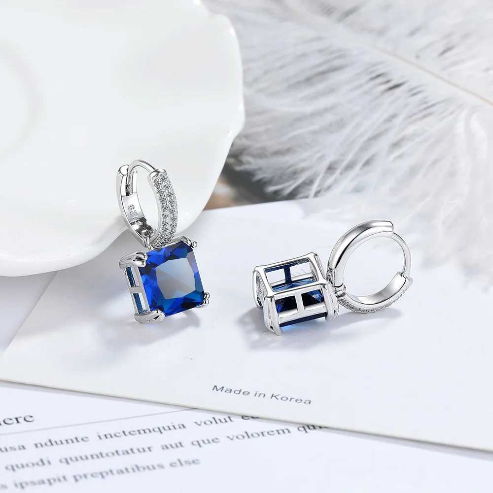 Square Princess Cut Red Created Ruby 925 Sterling Silver Hoop Earrings for Women Colorful Gemstone Earrings Huggies Y250510