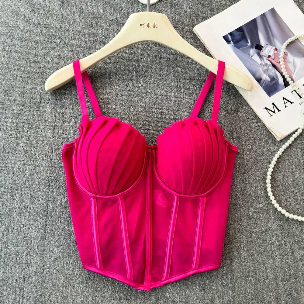 korean fashion mesh summer Fashion fishbone shirt Corset Slim Hotsweet Tank Top Women sweet crop top M250513