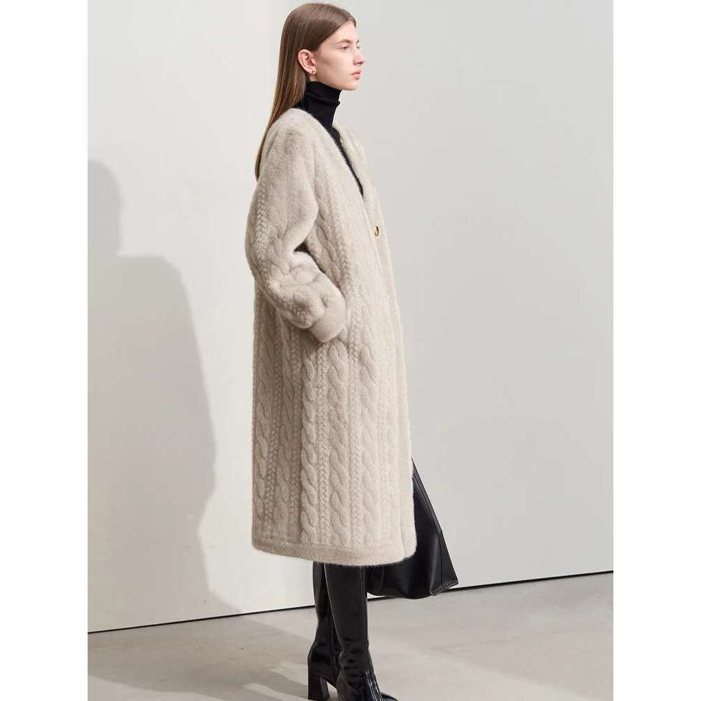 Women Cardigan Thickened Long2025spring And Autumn V-Neck Jacket Female Loose Simple Leisure With Buttons Faux Fur Mink Coat Designer