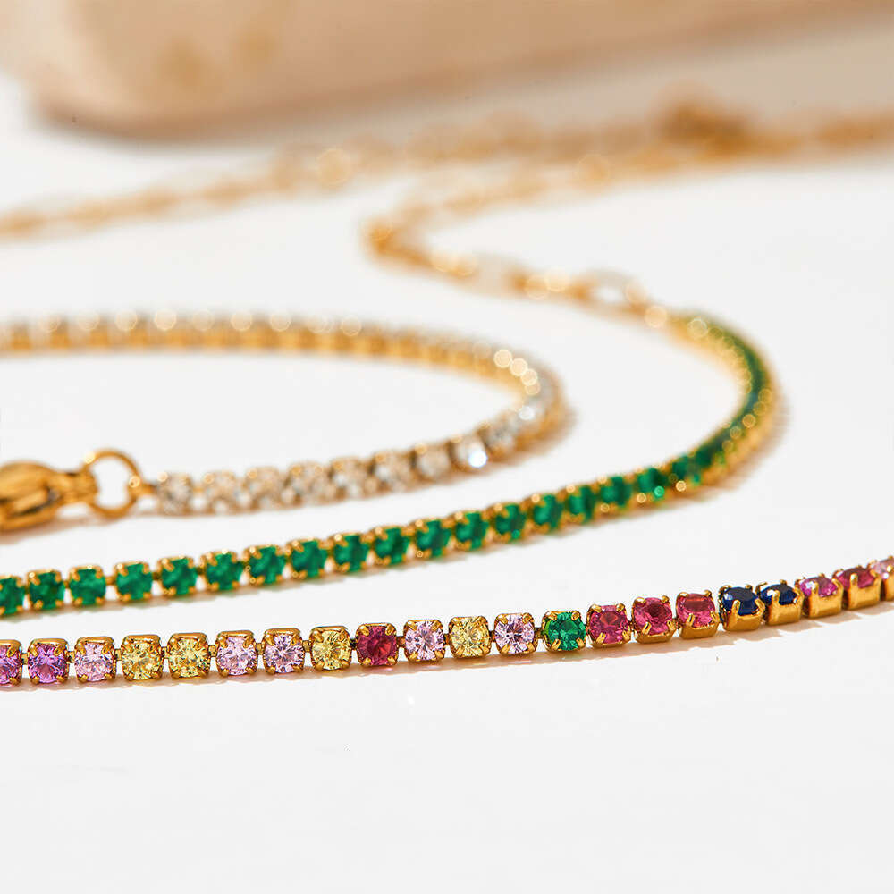 stainless colored zircon paperclip chain titanium steel bracelet goldplated and color preserving