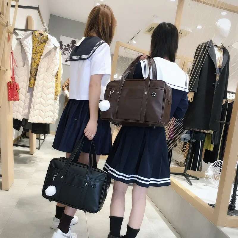 Girls Casual PU Shoulder Kids Junior High School Students Bag Versatile Children Uniform Handbag Solid Color Simple Fashion