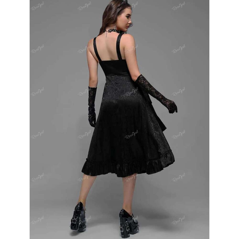ROSEGAL Plus Size Victorian Gothic Jacquard Grommets Buckle Cross Layered Dresses Women's Punk Sleeveless Party Dress Vestidos