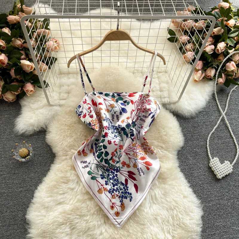Womens Sexy Backless asymmetrical lace-up Camis Print Tank Top Chic One-piece Corset Bustier Summer Beach vacation Crop Top M250513