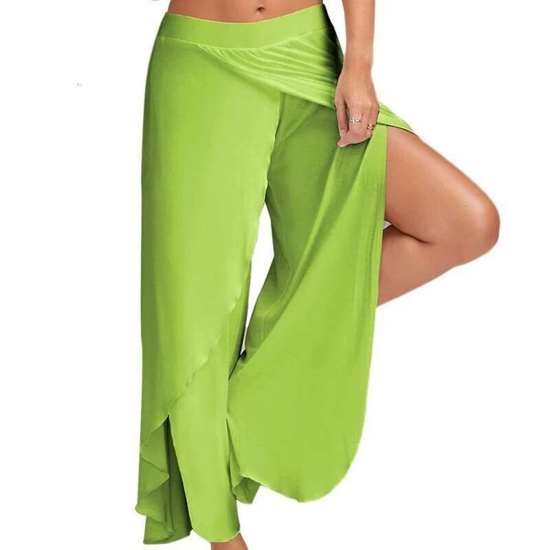 Women Plus Size Wide Leg Pants Loose Fiess Dance Yoga Split Trousers Female Elastic Wasit Casual Workout Solid Summer Clothing