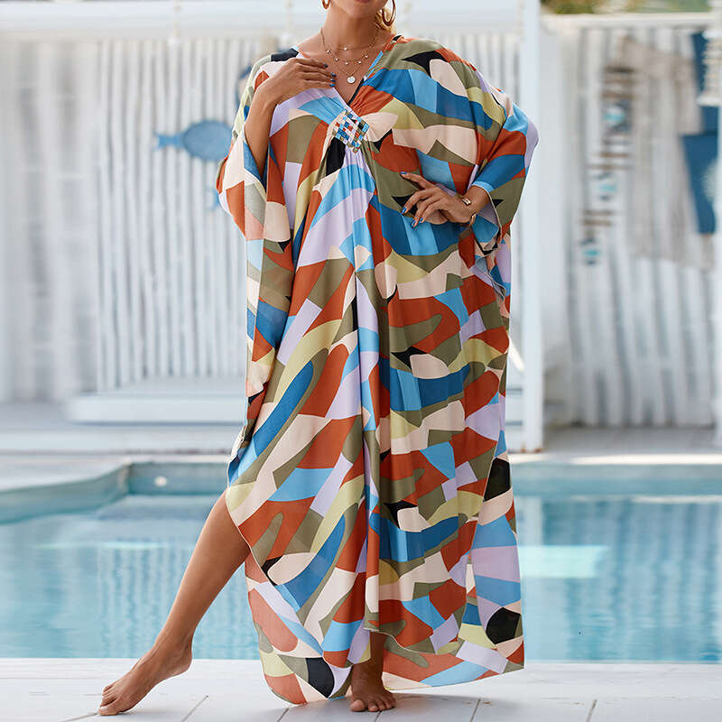 European American Summer Cotton Printed Cover, Vacation Leisure Bikini, Sunscreen Beach Skirt, 2025 New Style, Unique and Elegant Clothing