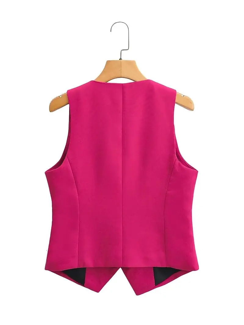 Womens fashionable Vneck sleeveless pocket short sleeved vest jacket for office women single chest casual slim fit top CT2208 250506