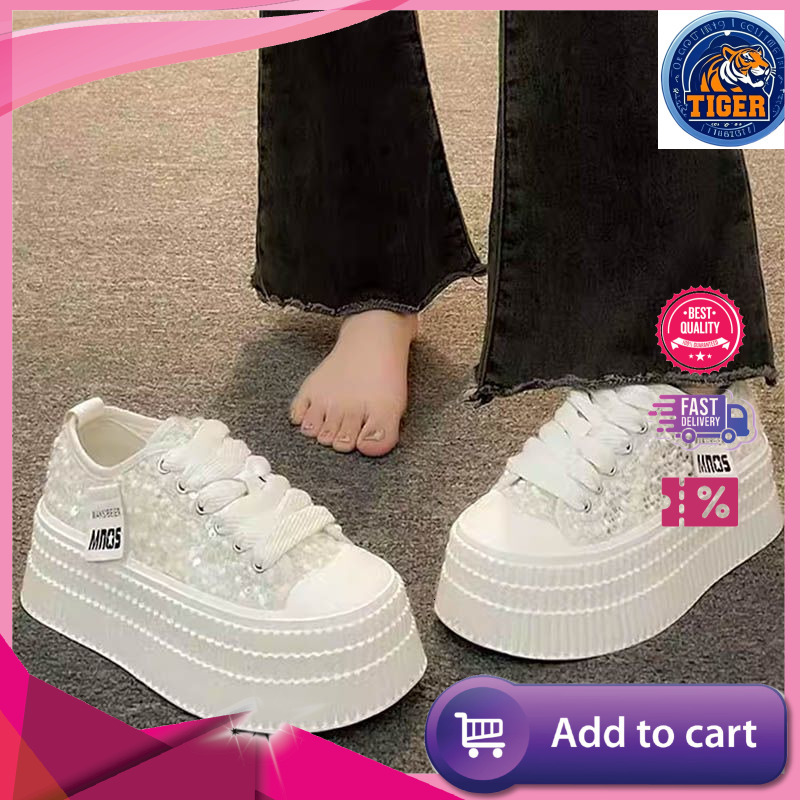 Ddmytiger Sequined Thick Sole White For Women Summer New Versatile Casual Sports Shoes High End Canvas Outdoor Shoes