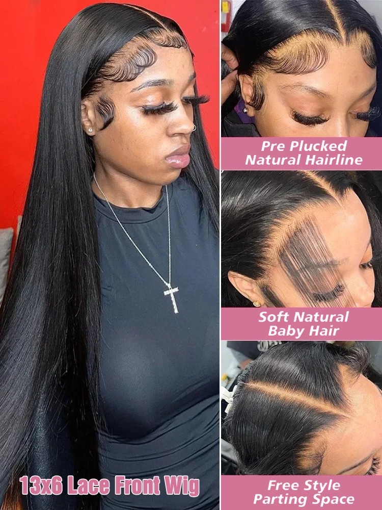 200 Density 40 42 Inch Straight 13x6 HD Lace Frontal Human Hair Wigs Brazilian Transparent 13x4 Lace Front Wig For Women Synthetic Front wigs