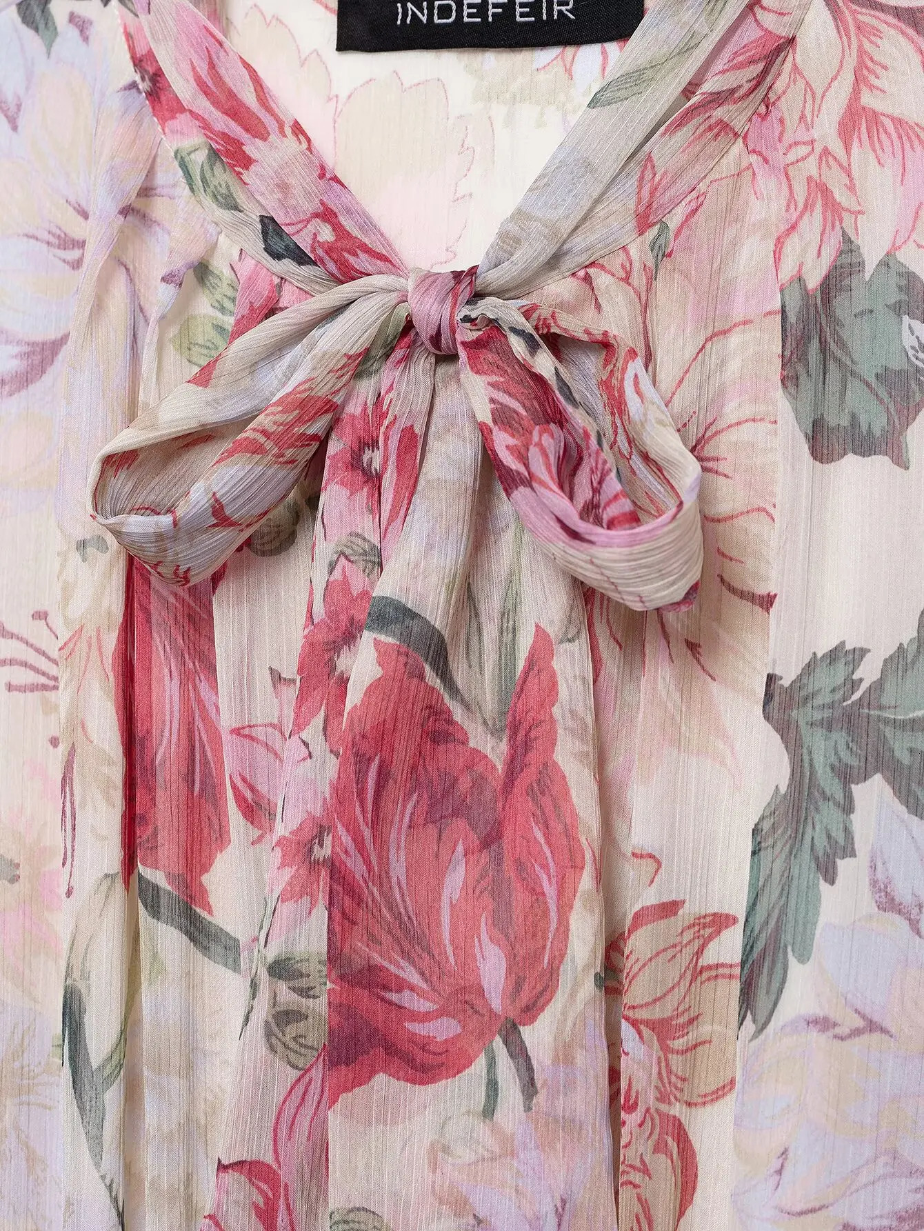 Zevity Women Elegant Bow Tied Collar Floral Print Belt Midi Dress Female Chic Long Sleeve Chiffon Dresses DS9124 250513