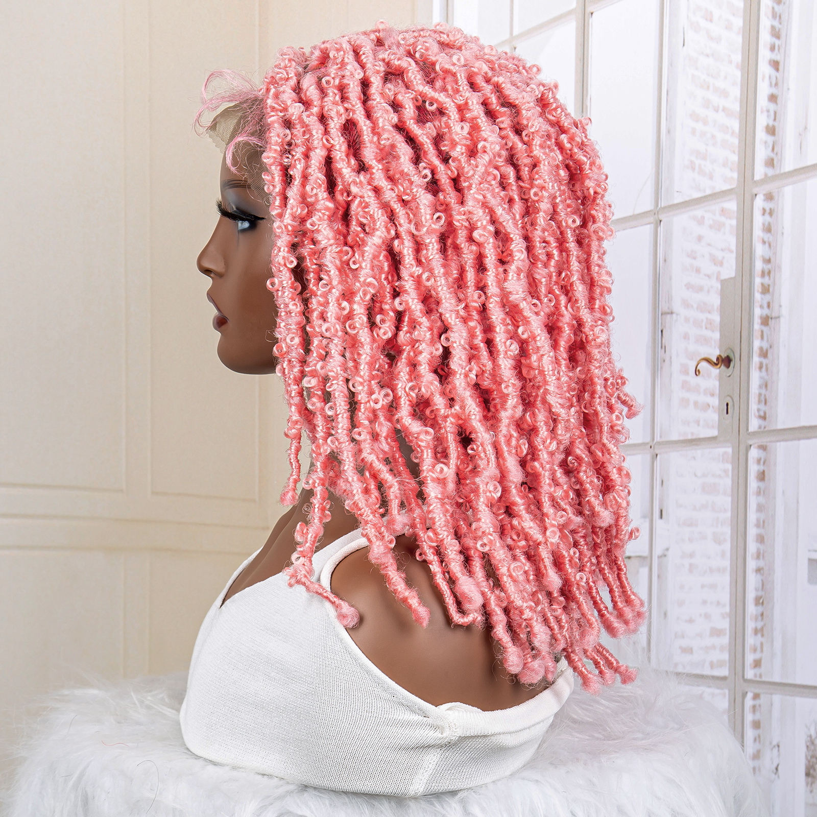 Pink Synthetic Full Lace Braided Wigs Knotless Crochet Hair Wig for Black Women Colorful Butterfly Locs Box Braiding Wigs