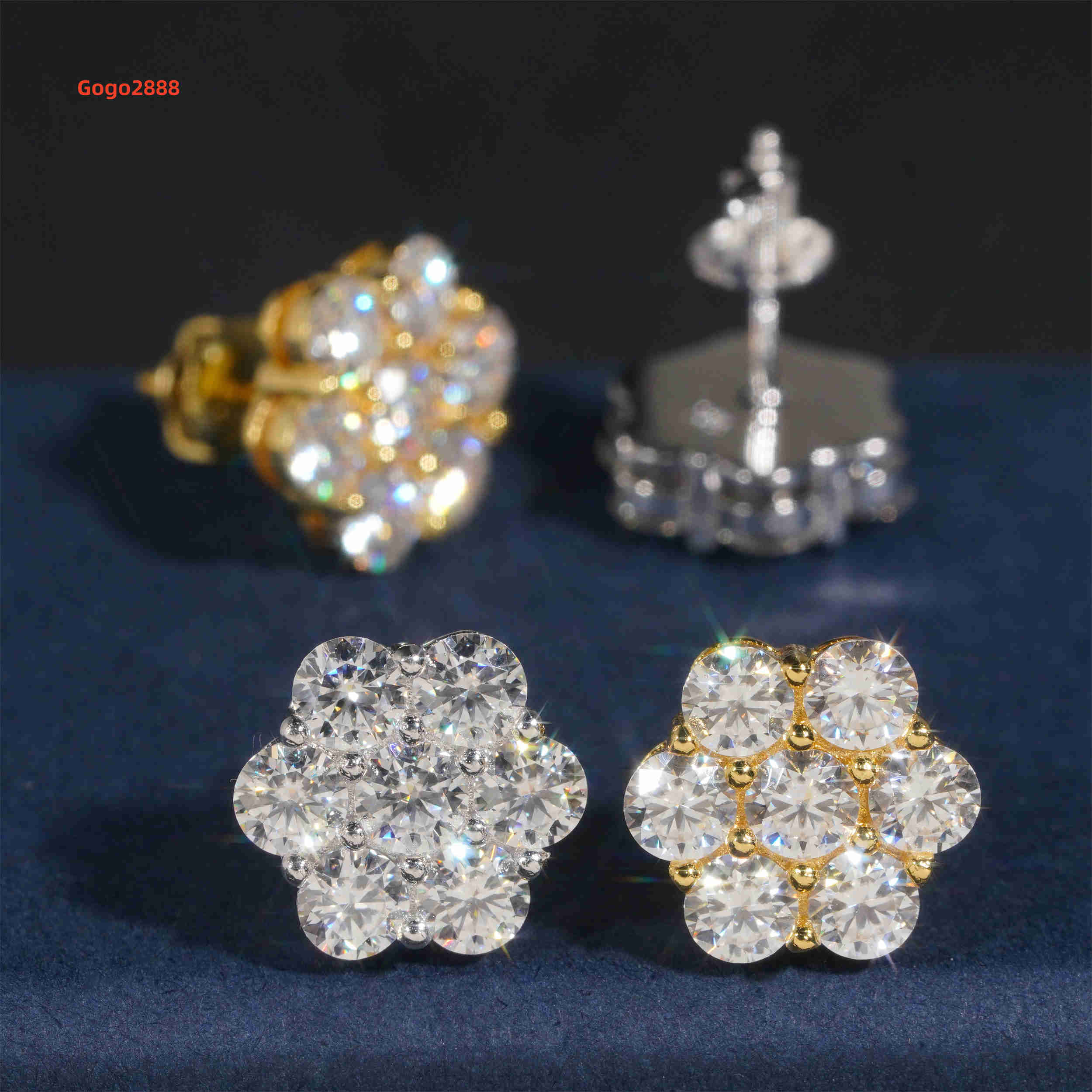 Jewelry Maker Cluster Flower Stud Earrings VVS Moissanite GRA Ear Studs Screw Back Earrings Hip Hop Jewelry 925 Sterling Silver