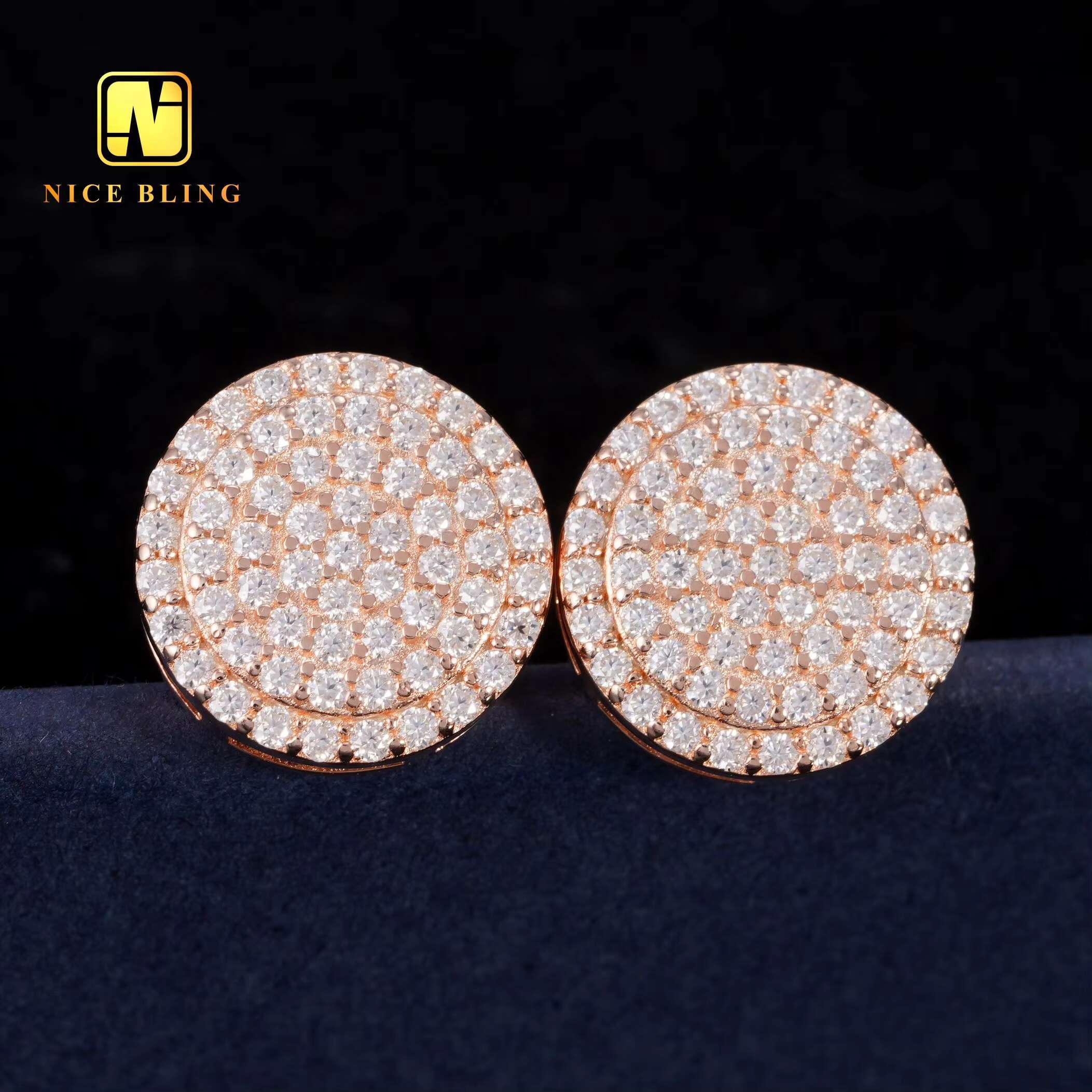 Iced Out Hip Hop Moissanite Earrings 925 Sterling Silver Ear Studs Vvs Diamond Cluster Round Earrings for Women Men