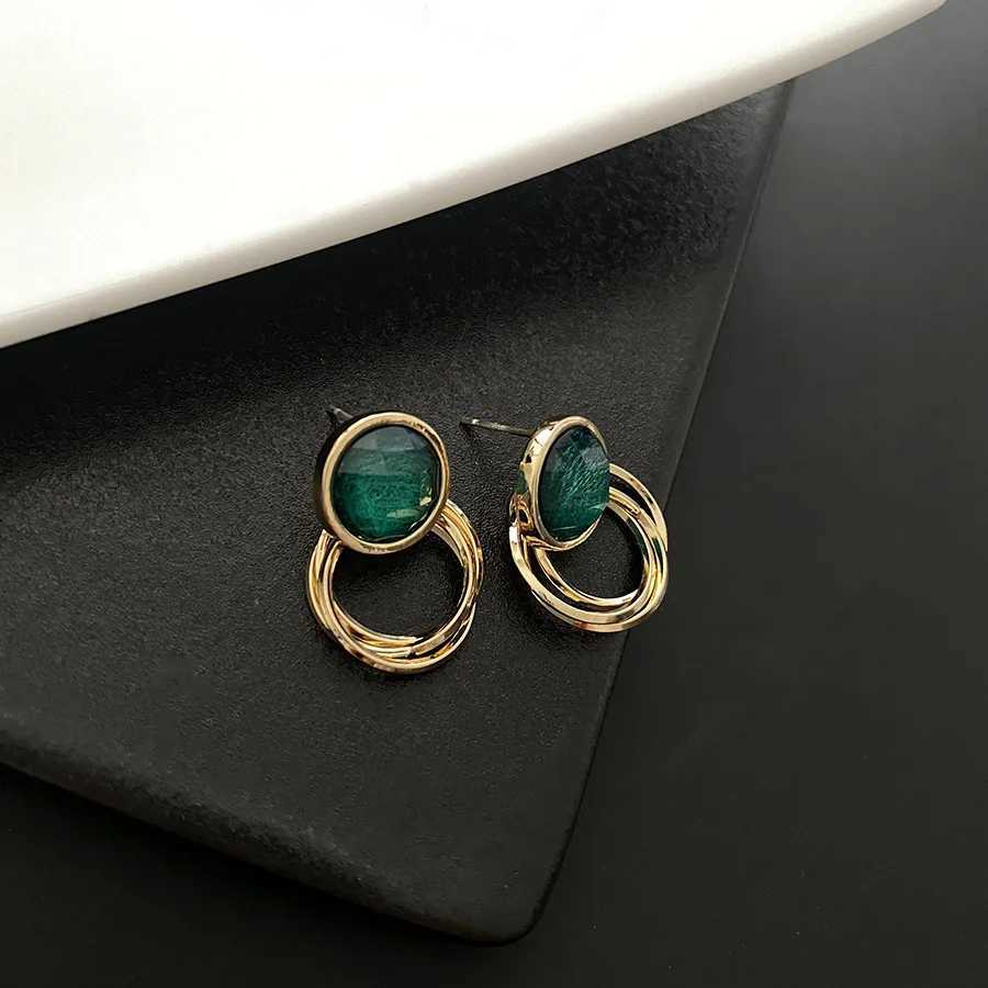 Retro Green Brushed Round Earrings for Women Temperament Simple Stud Earrings Trend Girls Fairycore Charms Jewelry Gift Y250510