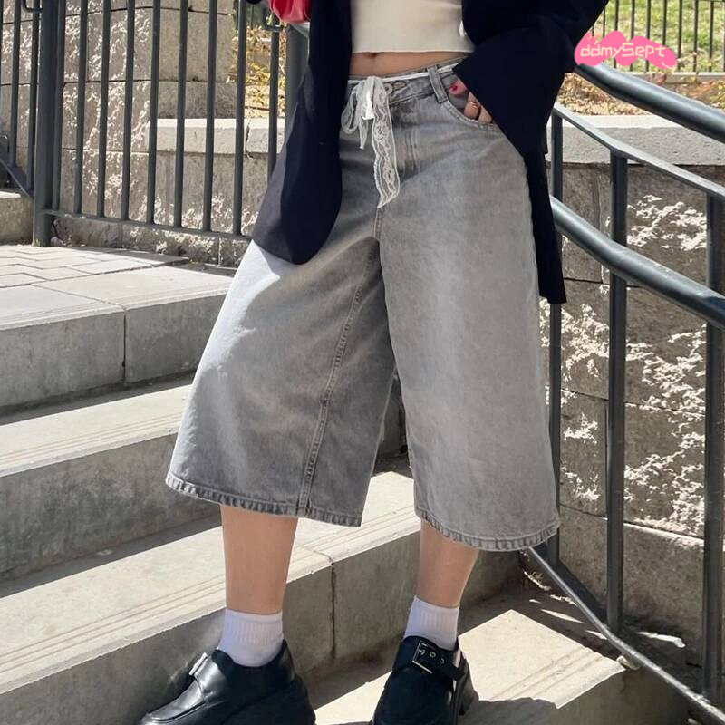 Women Bermuda Denim Shorts Boyfriend Baggy Calf Length Pants Y2k Aesthetic Wide Leg Carpenter Jean American Retro Streetwear ddmysept