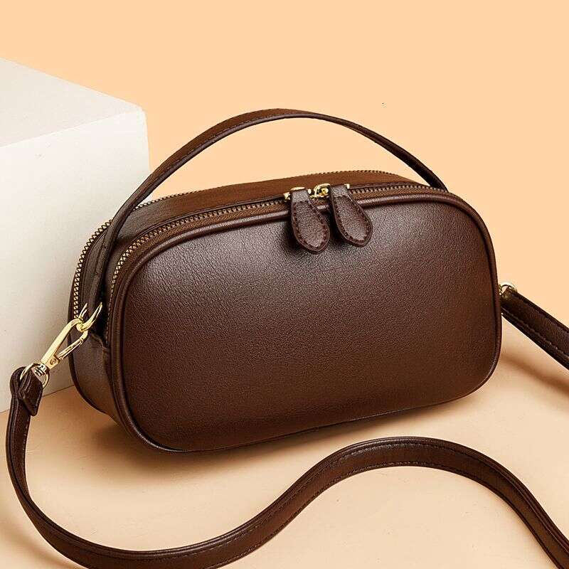 2025 Spring New Cross Shoulder Double Handheld Small Square Soft Leather Casual Women's Bag