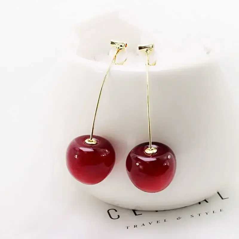 Sweet Red Cherry Earring for Women Trendy Korean Small Fresh Sweet Lovely Cherries Pendant Fruit Earrings Party Jewelry Gifts Y250510