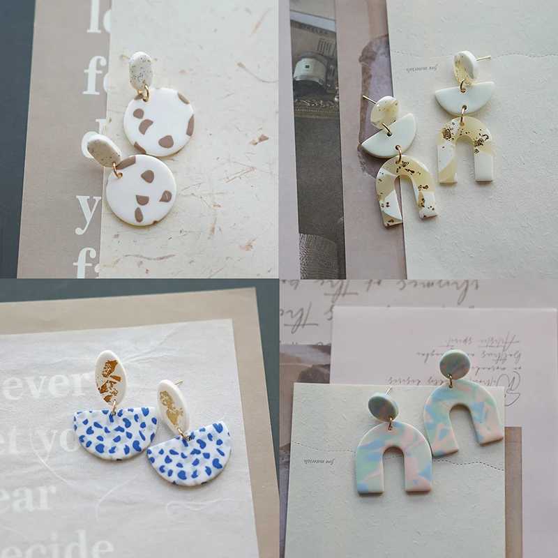 Natural Bright Colors Beige Marble Dots Pattern Polymer Clay Earrings Geometric Drop Dangle Pendants Earrings Stud Casual Daily Y250510