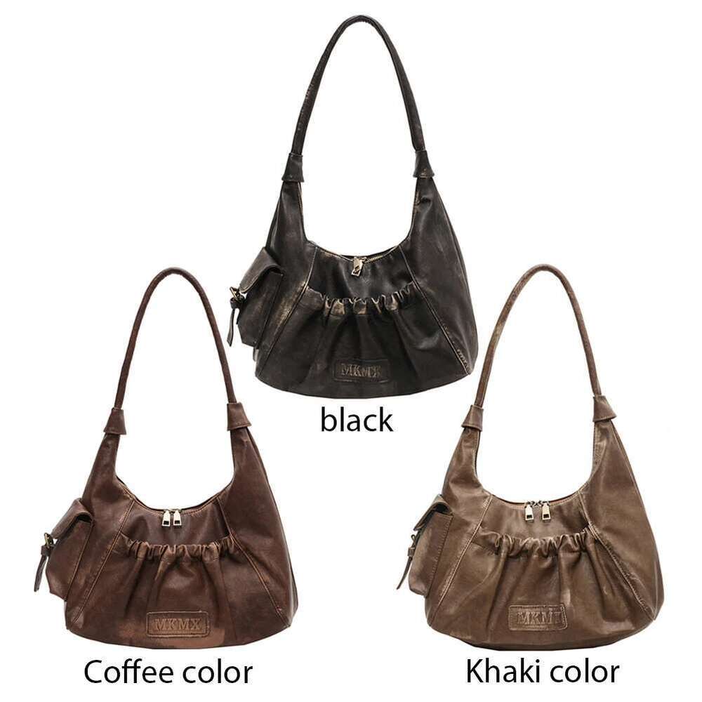 Women Retro PU Leather Fashion Tote Handbag Zipper Closure Simple Shoulder Purse Girls Outdoor Daily Bag