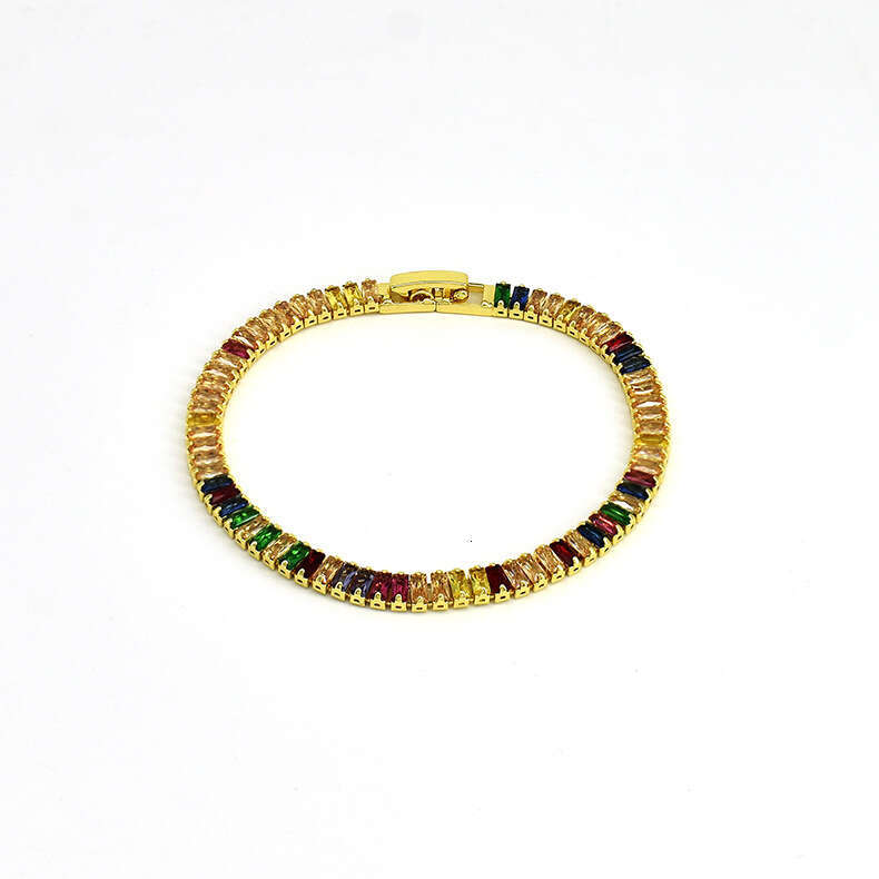 multicolored rectangular zircon beads bracelet with a dazzling full dia design