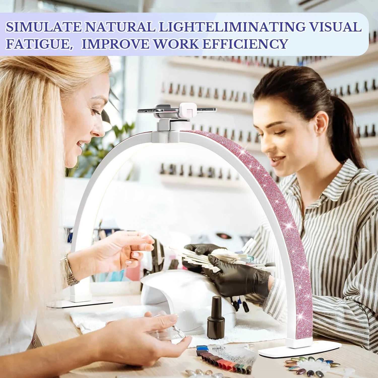 3000-6500K Nail Table Lamp With Diamond Manicure Desk Lamp With Remote LED Half Moon Light For Nails Art Tattoo Salon Eyelash W250513
