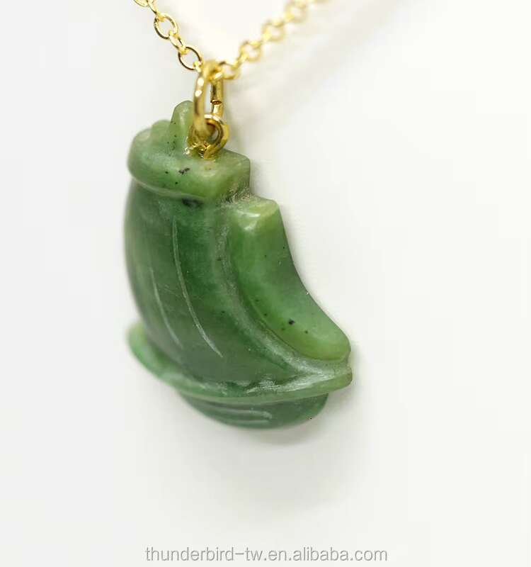 Sailboat Charm Natural Soft Jade Alloy Pendant Necklace