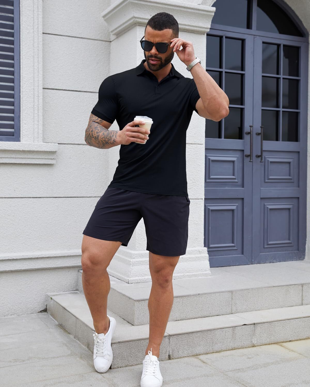 Mens Polo shirt Men's Muscle Polo Shirts Dry Fit Short Sleeve Stretch Slim Fit T Shirts Workout Golf Shirt Polos shirts tshirt Casual tops summer