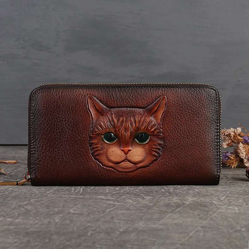 Designer Bag 2025 Genuine Leather Long Wallet For Women Purse Id/Credit Card Cash Holder Cat Pattern Retro Female Cowhide Money Purses Bag Luxury Bag
