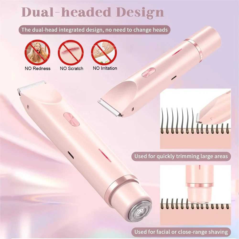 Electric Razor for Women Underarms Hair Epilator Woman Body Leg Facial Hair Removal Rechargeable Dual-Head Painless Lady Shaver W250513
