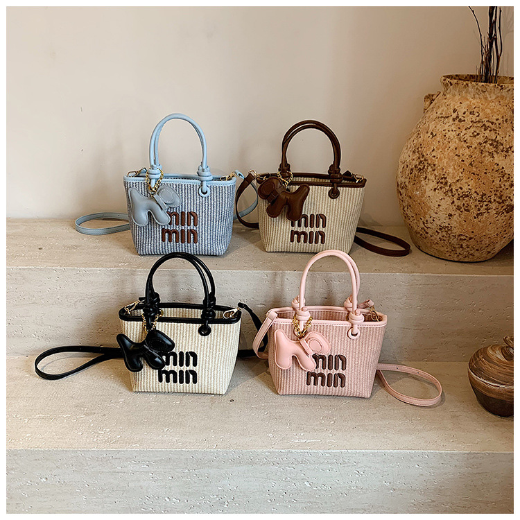 Free Shipping Trendy Women's Woven Straw Bucket Bag - 2025 New Fashion Rattan Handbag for Beach Vacation Shoulder Bag