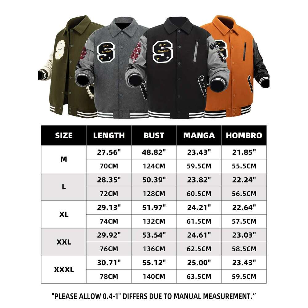 Mens Vintage Turn-down Collar Bomber Jacket Loose Letter Embroidery Coat Fall& Winter Leather Patchwork Varsity Baseball Jackets