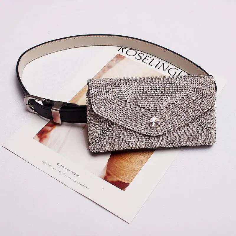 Glitter Full Dia Waist New Fashion Dark Buckle Pu Leather Pockets Belt Ladies Dual-use Three Optional Tide Bag 729