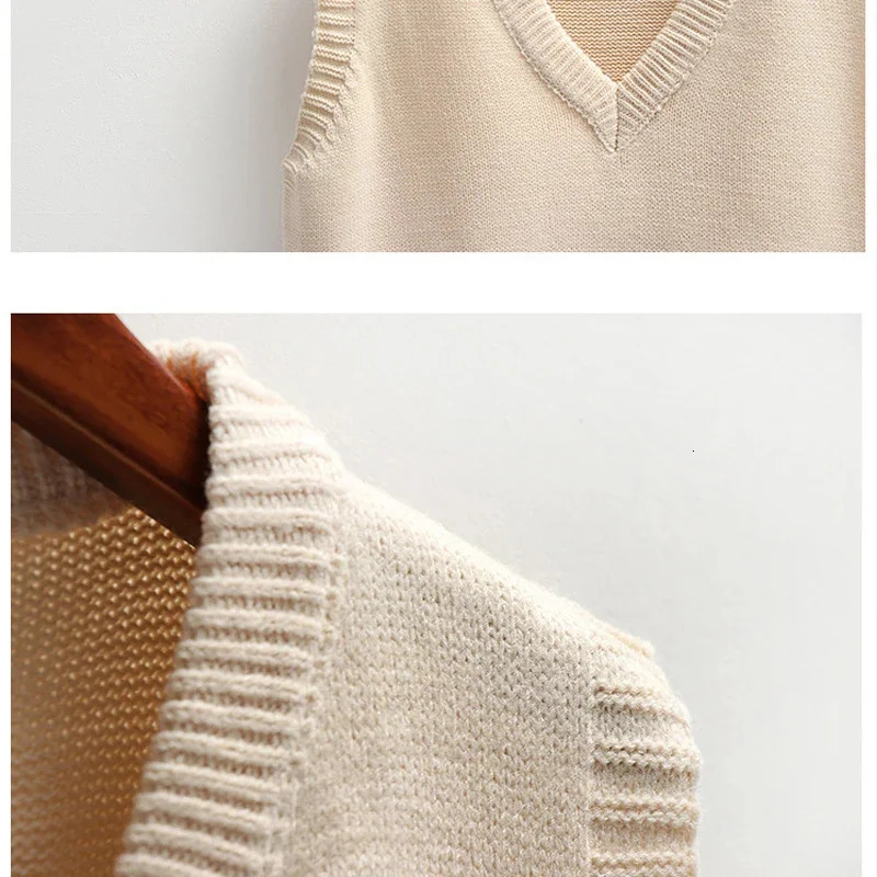Fashion Autumn Winter Knitted Sweater Women Casual VNeck Pullover Vest Allmatch Sleeveless Female Clothing Loose Tops Jumper 250506