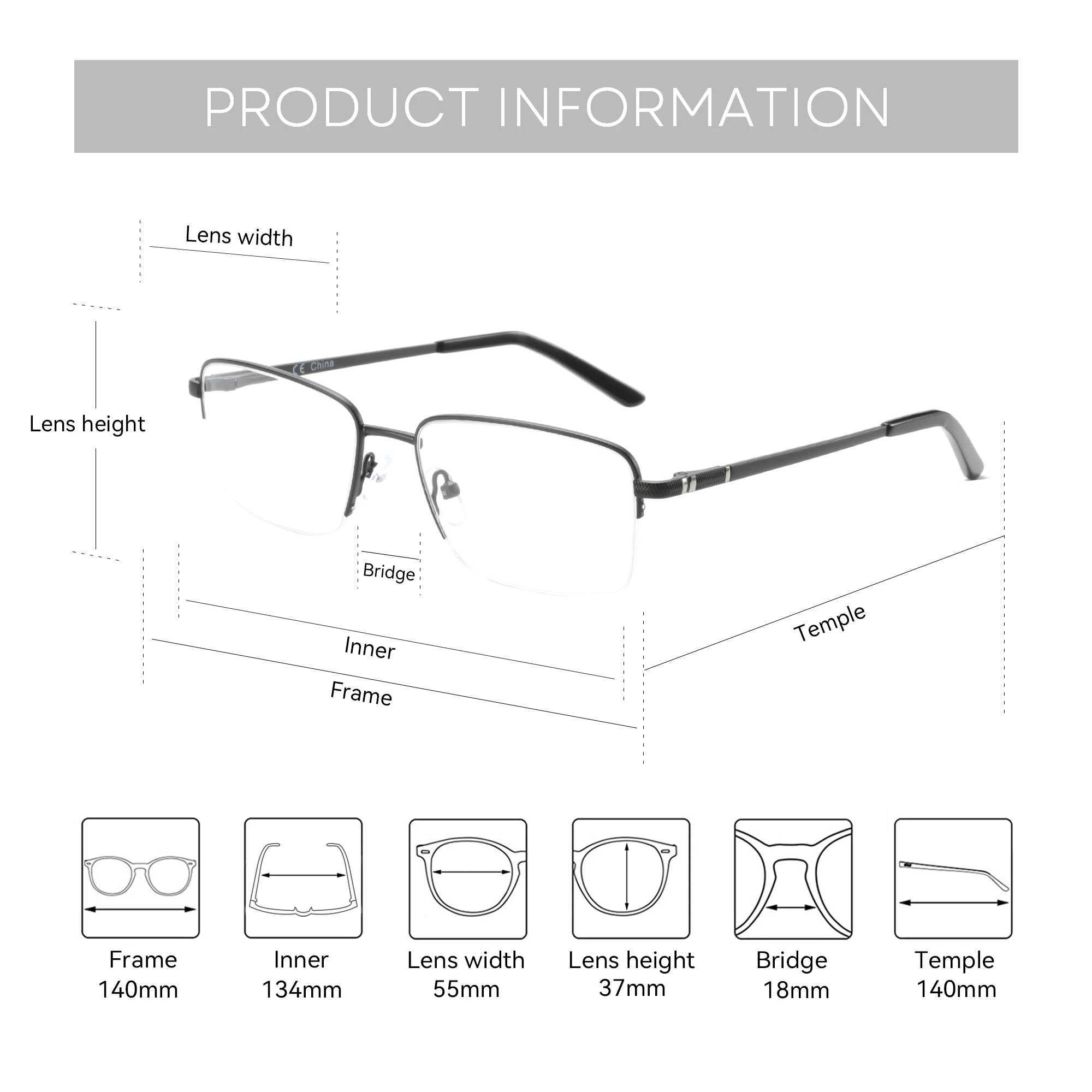 ZENOTTIC Half Rim Prescription Glasses Men Business Optical Spectacles Anti Blue Rays Photochromic Myopia Progressive Eyeglasses W250513